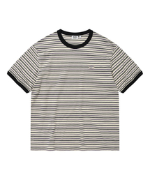 ジャカードマルチストライプ半袖Tシャツグレー