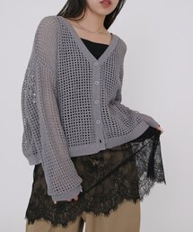 メッシュトップス」に該当するグレー/灰色系のレディースファッション