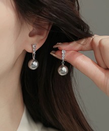 パール×ビジュー ドロップピアス 金属アレルギー対応