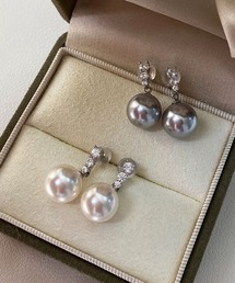 パール×ビジュー ドロップピアス 金属アレルギー対応