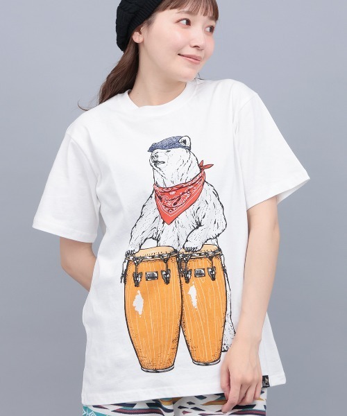 チチカカ(チチカカ)の「go slow caravan USAコットンコンガクマTシャツ【ユニセックス】(Tシャツ/カットソー・レディース・ネイビー/ホワイト・LARGE/MEDIUM)」の2枚目の写真