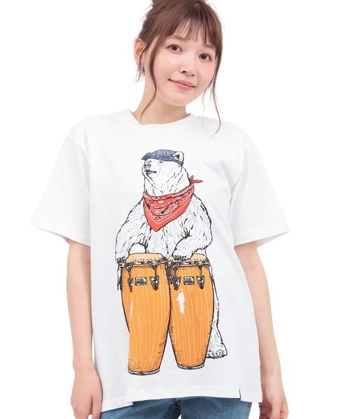チチカカ(チチカカ)の「go slow caravan USAコットンコンガクマTシャツ【ユニセックス】(Tシャツ/カットソー・レディース・ネイビー/ホワイト・LARGE/MEDIUM)」の4枚目の写真
