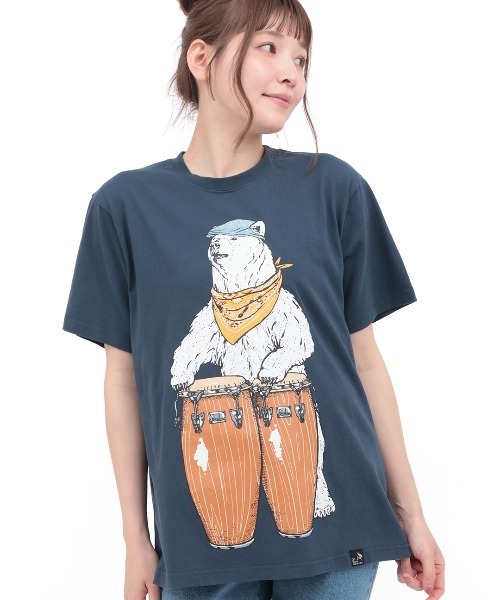 チチカカ(チチカカ)の「go slow caravan USAコットンコンガクマTシャツ【ユニセックス】(Tシャツ/カットソー・レディース・ネイビー/ホワイト・LARGE/MEDIUM)」の5枚目の写真
