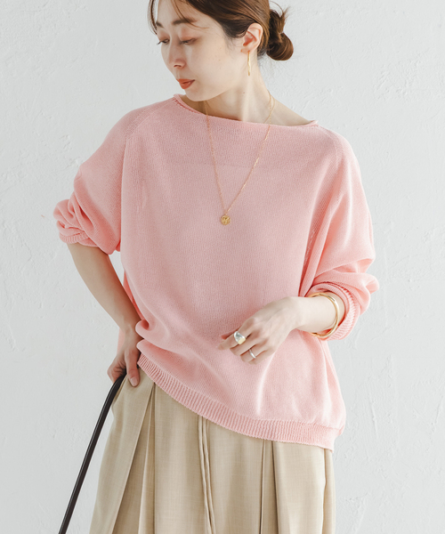 Noble(ノーブル)の「《WEB&なんばCITY店限定》ペーパーヤーン裏天竺プルオーバー(natsuセレクト)(ニット/セーター・レディース・ピンク/キャメル・FREE)」の4枚目の写真