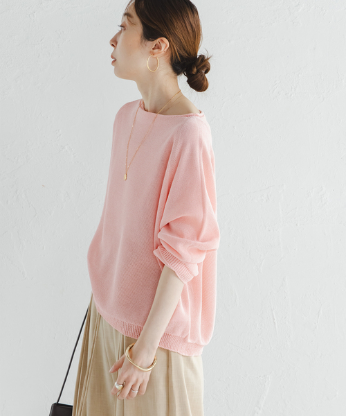 Noble(ノーブル)の「《WEB&なんばCITY店限定》ペーパーヤーン裏天竺プルオーバー(natsuセレクト)(ニット/セーター・レディース・ピンク/キャメル・FREE)」の5枚目の写真