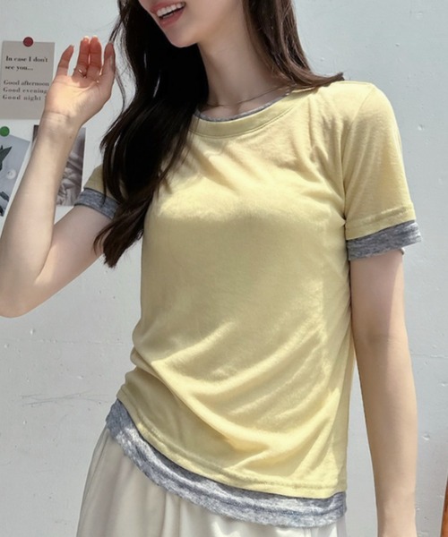 TREOVER(トレオーバー)の「シンプルに差がつくレイヤード風半袖シアートップス(Tシャツ/カットソー・レディース・ブラック×ホワイト/パープル系/ホワイト×グレー/グレー×ホワイト/イエロー×グレー・FREE)」の18枚目の写真