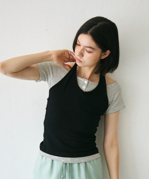 Trish(トリッシュ)の「ホルターネックカットソー(Tシャツ/カットソー・レディース・チャコールグレー/ブラック/イエロー・FREE)」の2枚目の写真