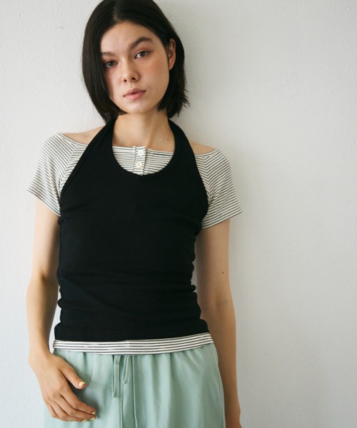 Trish(トリッシュ)の「ホルターネックカットソー(Tシャツ/カットソー・レディース・チャコールグレー/ブラック/イエロー・FREE)」の7枚目の写真