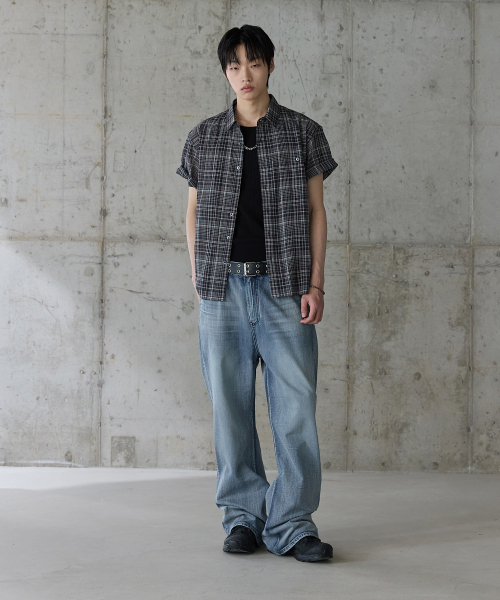 P.IN.O(ピインオ)の「シェードチェックハーフシャツ - ブラック(シャツ/ブラウス・メンズ・その他・MEDIUM/LARGE/X-LARGE)」の2枚目の写真