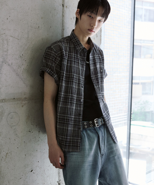 P.IN.O(ピインオ)の「シェードチェックハーフシャツ - ブラック(シャツ/ブラウス・メンズ・その他・MEDIUM/LARGE/X-LARGE)」の3枚目の写真