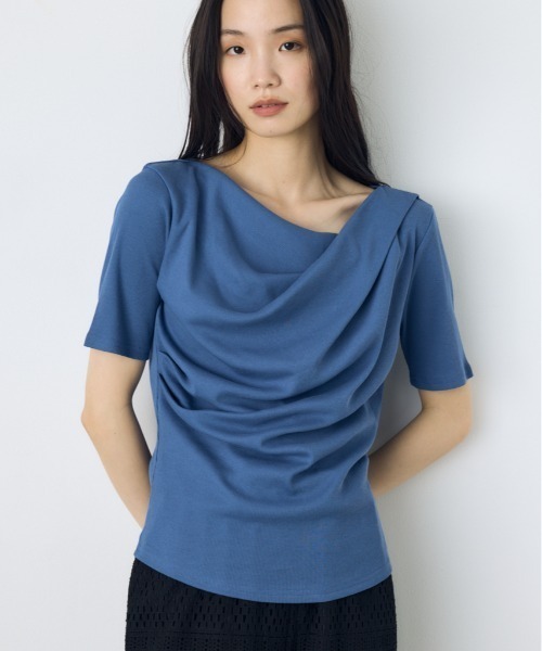 AZUL by moussy（アズールバイマウジー）の「【接触冷感】ドレープ5分袖トップス（Tシャツ/カットソー・レディース・オフホワイト/杢グレー/ブルー/ブラック・SMALL/MEDIUM）」の4枚目の写真