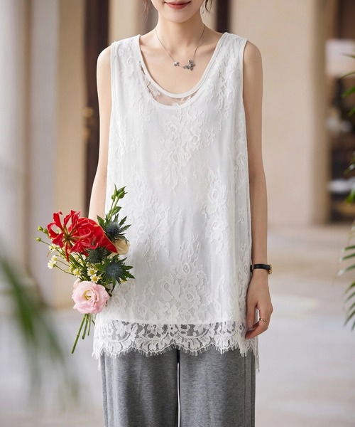 yuue' ( wear )(ユーイ)の「レースレイヤードチュニックタンクトップ(タンクトップ・レディース・ホワイト/ブラック・FREE)」の11枚目の写真