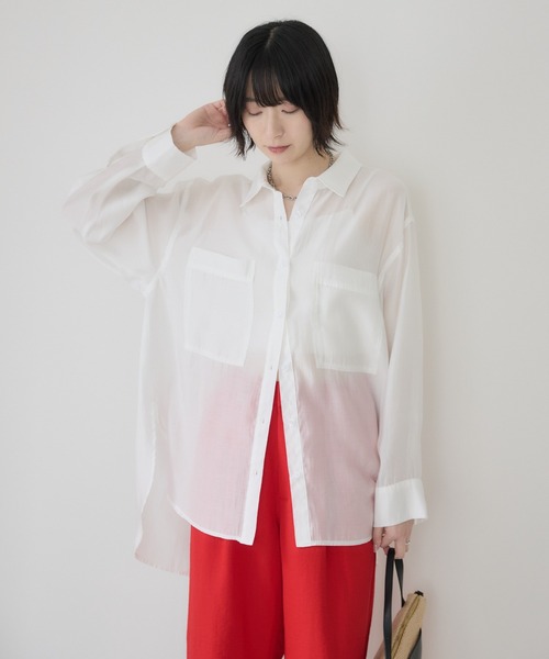 Paradise Picnic(パラダイスピクニック)の「33℃ ピグメントシアーシャツ(シャツ/ブラウス・レディース・ホワイト/ブラック/ブラウン・FREE)」の2枚目の写真