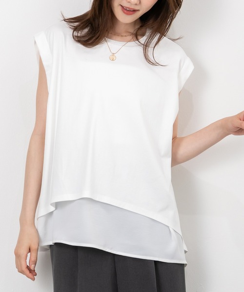 MAISONCOMFY （メゾンコンフィ）の「【接触冷感 レイヤードカットソー】異素材レイヤード（Tシャツ/カットソー・レディース・ブラック/ブルー/ホワイト・FREE）」の2枚目の写真