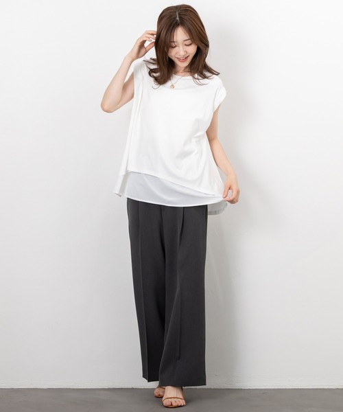MAISONCOMFY （メゾンコンフィ）の「【接触冷感 レイヤードカットソー】異素材レイヤード（Tシャツ/カットソー・レディース・ブラック/ブルー/ホワイト・FREE）」の9枚目の写真