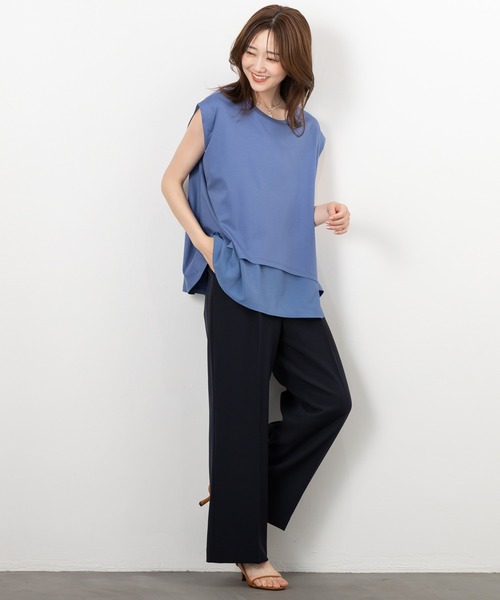MAISONCOMFY （メゾンコンフィ）の「【接触冷感 レイヤードカットソー】異素材レイヤード（Tシャツ/カットソー・レディース・ブラック/ブルー/ホワイト・FREE）」の11枚目の写真