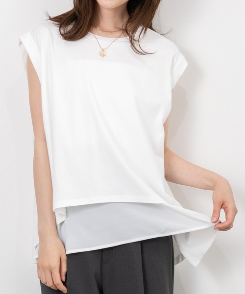 MAISONCOMFY （メゾンコンフィ）の「【接触冷感 レイヤードカットソー】異素材レイヤード（Tシャツ/カットソー・レディース・ブラック/ブルー/ホワイト・FREE）」の12枚目の写真