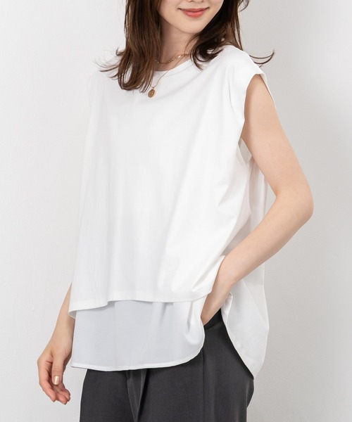 MAISONCOMFY （メゾンコンフィ）の「【接触冷感 レイヤードカットソー】異素材レイヤード（Tシャツ/カットソー・レディース・ブラック/ブルー/ホワイト・FREE）」の13枚目の写真
