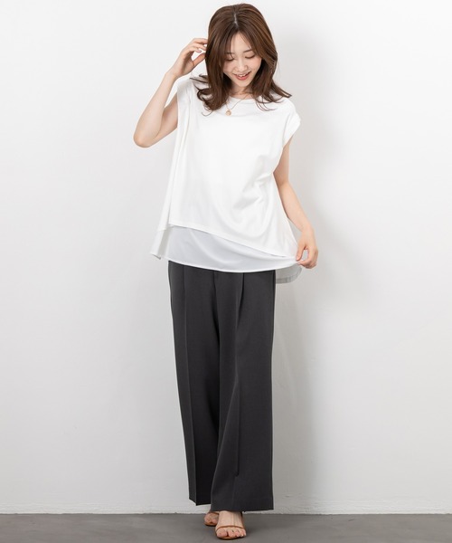 MAISONCOMFY （メゾンコンフィ）の「【接触冷感 レイヤードカットソー】異素材レイヤード（Tシャツ/カットソー・レディース・ブラック/ブルー/ホワイト・FREE）」の15枚目の写真
