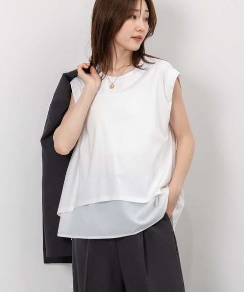 MAISONCOMFY （メゾンコンフィ）の「【接触冷感 レイヤードカットソー】異素材レイヤード（Tシャツ/カットソー・レディース・ブラック/ブルー/ホワイト・FREE）」の18枚目の写真