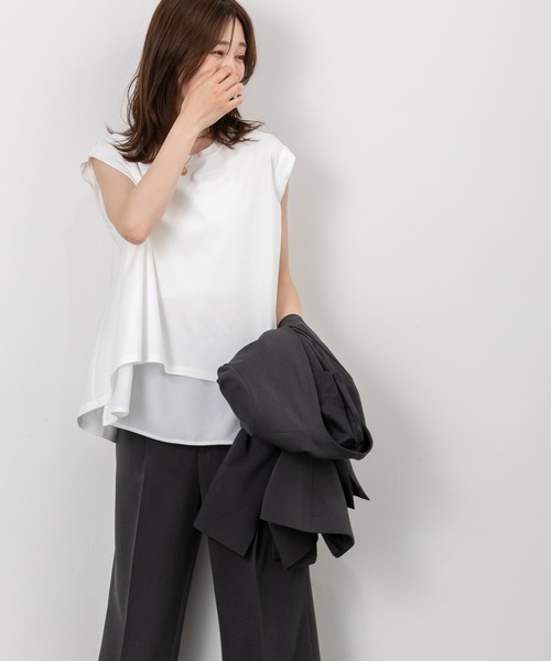 MAISONCOMFY （メゾンコンフィ）の「【接触冷感 レイヤードカットソー】異素材レイヤード（Tシャツ/カットソー・レディース・ブラック/ブルー/ホワイト・FREE）」の19枚目の写真