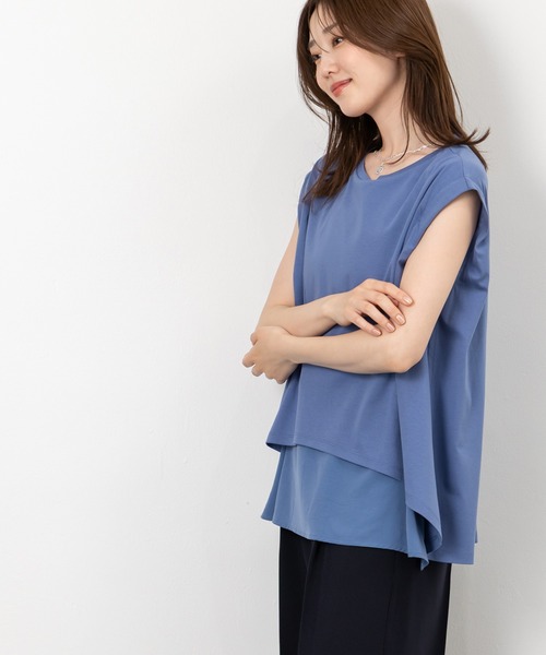 MAISONCOMFY （メゾンコンフィ）の「【接触冷感 レイヤードカットソー】異素材レイヤード（Tシャツ/カットソー・レディース・ブラック/ブルー/ホワイト・FREE）」の6枚目の写真