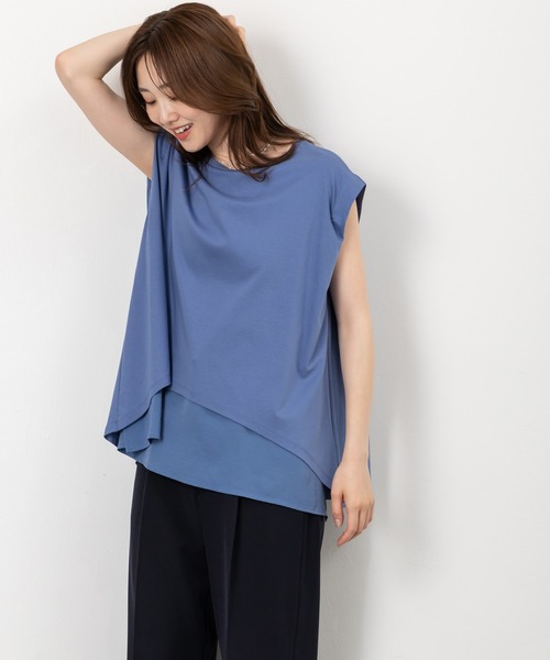 MAISONCOMFY （メゾンコンフィ）の「【接触冷感 レイヤードカットソー】異素材レイヤード（Tシャツ/カットソー・レディース・ブラック/ブルー/ホワイト・FREE）」の7枚目の写真