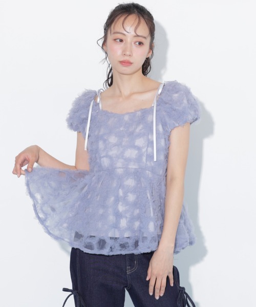 JILL by JILL STUART(ジルバイジルスチュアート)の「フラワーチュールペプラムブラウス(シャツ/ブラウス・レディース・ブルー/ホワイト/オレンジ・FREE)」の6枚目の写真
