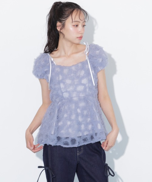 JILL by JILL STUART(ジルバイジルスチュアート)の「フラワーチュールペプラムブラウス(シャツ/ブラウス・レディース・ブルー/ホワイト/オレンジ・FREE)」の5枚目の写真