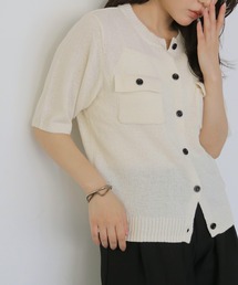 【cheriella】テープヤーン半袖カーディガン TAPE YARN SHORT SLEEVE CARDIGAN