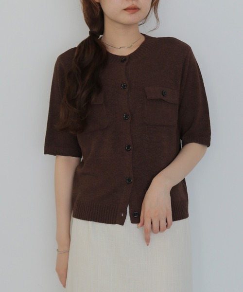 cheriella（シェリエラ）の「【cheriella】テープヤーン半袖カーディガン　TAPE YARN SHORT SLEEVE CARDIGAN（カーディガン/ボレロ・レディース・アイボリー/レッド/ブラック/ブラウン・FREE）」の3枚目の写真
