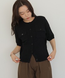 【cheriella】テープヤーン半袖カーディガン TAPE YARN SHORT SLEEVE CARDIGAN