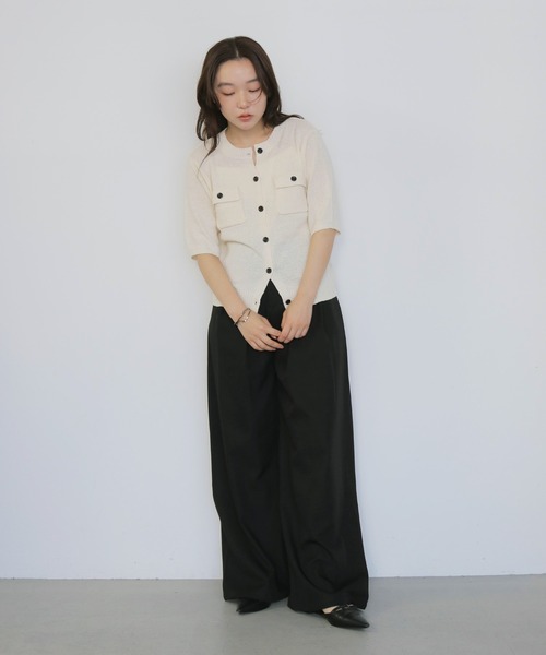 cheriella（シェリエラ）の「【cheriella】テープヤーン半袖カーディガン　TAPE YARN SHORT SLEEVE CARDIGAN（カーディガン/ボレロ・レディース・アイボリー/レッド/ブラック/ブラウン・FREE）」の8枚目の写真
