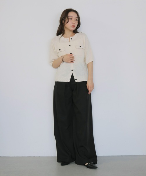 cheriella（シェリエラ）の「【cheriella】テープヤーン半袖カーディガン　TAPE YARN SHORT SLEEVE CARDIGAN（カーディガン/ボレロ・レディース・アイボリー/レッド/ブラック/ブラウン・FREE）」の9枚目の写真