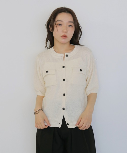 cheriella（シェリエラ）の「【cheriella】テープヤーン半袖カーディガン　TAPE YARN SHORT SLEEVE CARDIGAN（カーディガン/ボレロ・レディース・アイボリー/レッド/ブラック/ブラウン・FREE）」の15枚目の写真