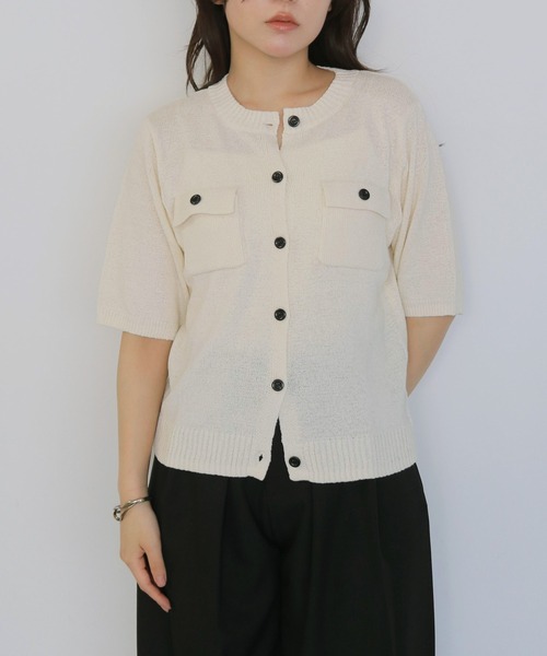cheriella（シェリエラ）の「【cheriella】テープヤーン半袖カーディガン　TAPE YARN SHORT SLEEVE CARDIGAN（カーディガン/ボレロ・レディース・アイボリー/レッド/ブラック/ブラウン・FREE）」の5枚目の写真