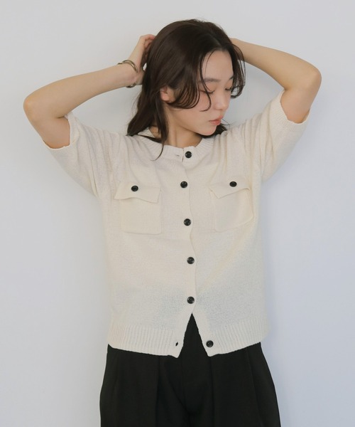 cheriella（シェリエラ）の「【cheriella】テープヤーン半袖カーディガン　TAPE YARN SHORT SLEEVE CARDIGAN（カーディガン/ボレロ・レディース・アイボリー/レッド/ブラック/ブラウン・FREE）」の6枚目の写真