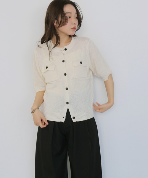 cheriella（シェリエラ）の「【cheriella】テープヤーン半袖カーディガン　TAPE YARN SHORT SLEEVE CARDIGAN（カーディガン/ボレロ・レディース・アイボリー/レッド/ブラック/ブラウン・FREE）」の13枚目の写真