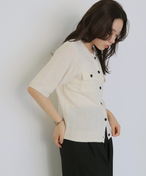 cheriella（シェリエラ）の「【cheriella】テープヤーン半袖カーディガン　TAPE YARN SHORT SLEEVE CARDIGAN（カーディガン/ボレロ・レディース・アイボリー/レッド/ブラック/ブラウン・FREE）」の17枚目の写真