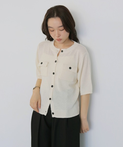 cheriella（シェリエラ）の「【cheriella】テープヤーン半袖カーディガン　TAPE YARN SHORT SLEEVE CARDIGAN（カーディガン/ボレロ・レディース・アイボリー/レッド/ブラック/ブラウン・FREE）」の18枚目の写真