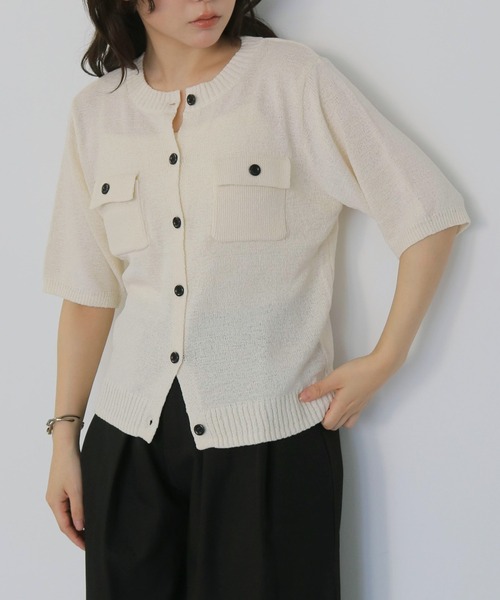 cheriella（シェリエラ）の「【cheriella】テープヤーン半袖カーディガン　TAPE YARN SHORT SLEEVE CARDIGAN（カーディガン/ボレロ・レディース・アイボリー/レッド/ブラック/ブラウン・FREE）」の19枚目の写真