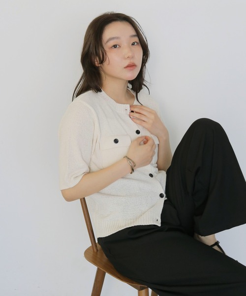 cheriella（シェリエラ）の「【cheriella】テープヤーン半袖カーディガン　TAPE YARN SHORT SLEEVE CARDIGAN（カーディガン/ボレロ・レディース・アイボリー/レッド/ブラック/ブラウン・FREE）」の12枚目の写真