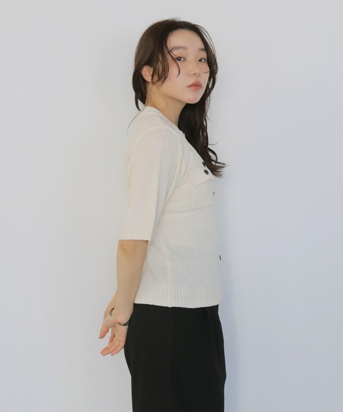 cheriella（シェリエラ）の「【cheriella】テープヤーン半袖カーディガン　TAPE YARN SHORT SLEEVE CARDIGAN（カーディガン/ボレロ・レディース・アイボリー/レッド/ブラック/ブラウン・FREE）」の7枚目の写真