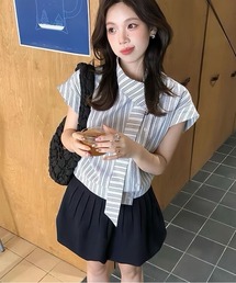 アシンメトリー前立て半袖シャツ