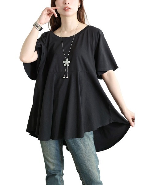 GOLDJAPAN(ゴールドジャパン)の「フィッシュテールコットンチュニックTシャツ【大きいサイズ対応】(チュニック・レディース・オフホワイト/チャコールグレー/カーキ/ブラック・LL~3L/4L~5L)」の22枚目の写真