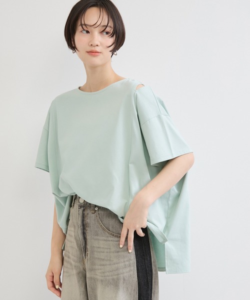 le cercle ADAM ET ROPE'（ルセルクルアダムエロペ）の「COOLMAX ショルダースリットTEE UVカット/接触冷感/吸水速乾（Tシャツ/カットソー・レディース・グリーン系その他/ブラック/ホワイト・FREE）」の12枚目の写真