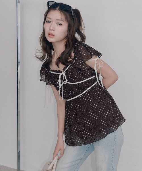 OLIVE des OLIVE(オリーブデオリーブ)の「配色リボンブラウス(Tシャツ/カットソー・レディース・ピンク/オフホワイト/ブラウン・FREE)」の14枚目の写真