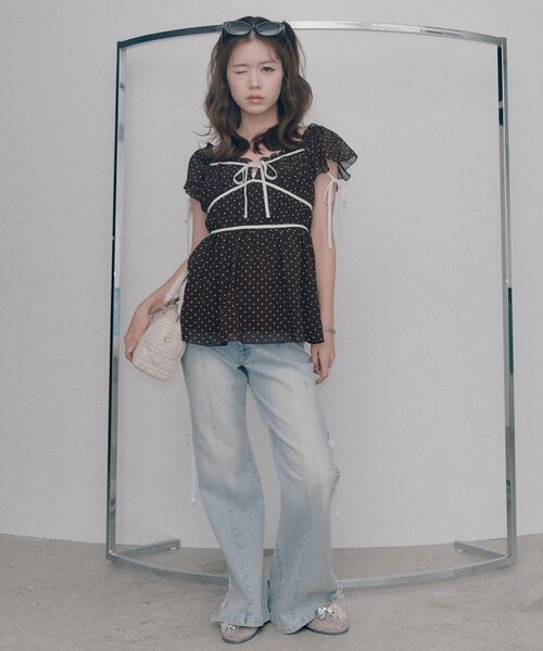 OLIVE des OLIVE(オリーブデオリーブ)の「配色リボンブラウス(Tシャツ/カットソー・レディース・ピンク/オフホワイト/ブラウン・FREE)」の16枚目の写真
