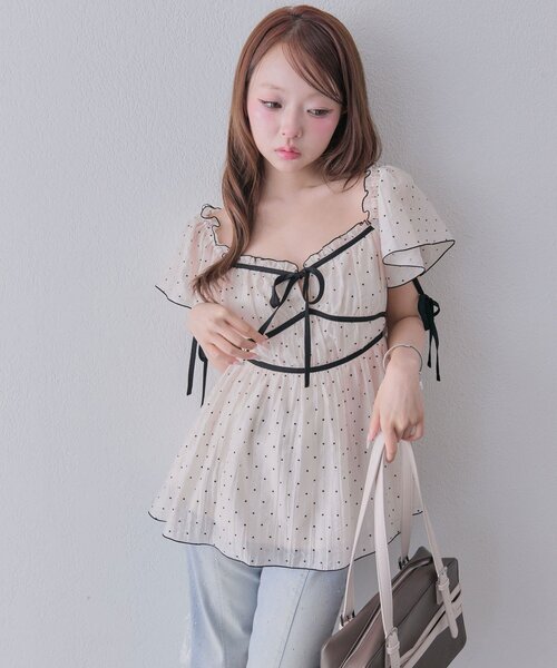 OLIVE des OLIVE(オリーブデオリーブ)の「配色リボンブラウス(Tシャツ/カットソー・レディース・ピンク/オフホワイト/ブラウン・FREE)」の21枚目の写真