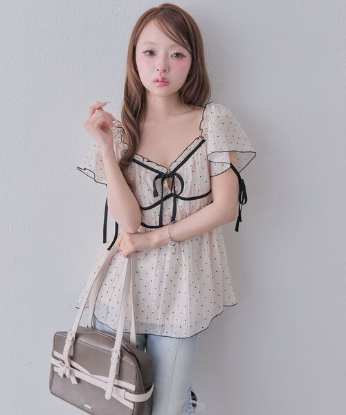 OLIVE des OLIVE(オリーブデオリーブ)の「配色リボンブラウス(Tシャツ/カットソー・レディース・ピンク/オフホワイト/ブラウン・FREE)」の22枚目の写真